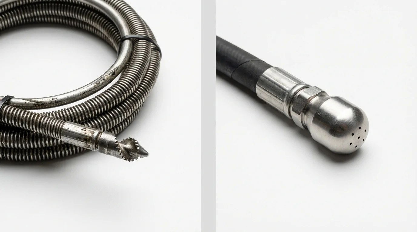 Drain snake cable and hydro jetting nozzle used for drain cleaning in Webster, MA